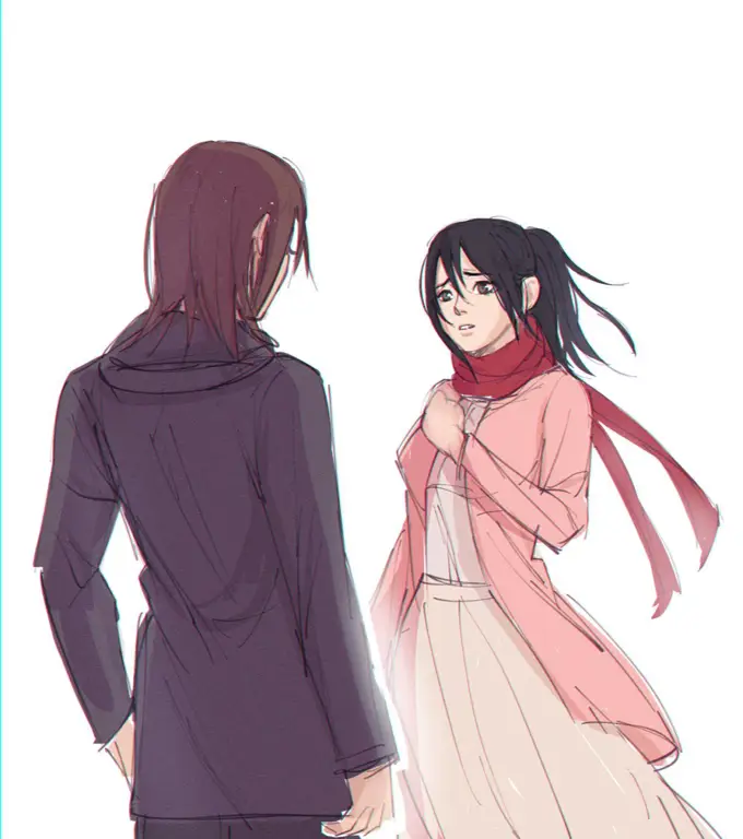 Mikasa dan Eren Menggemaskan Gambar Mikasa dan Eren versi lucu dan menggemaskan dari Attack on Titan