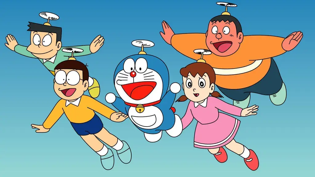 Persahabatan Doraemon dan Teman-Temannya Gambar Doraemon bersama teman-temannya Nobita, Shizuka, Gian, dan Suneo