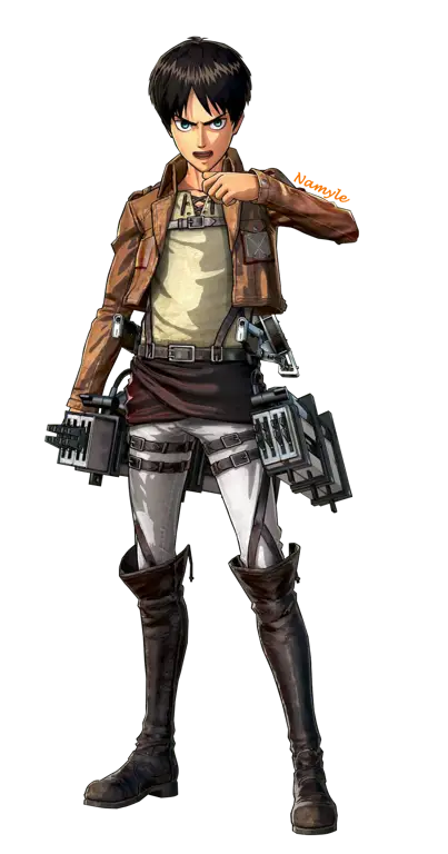 Eren Beraksi Gambar Eren Yeager dalam pose aksi