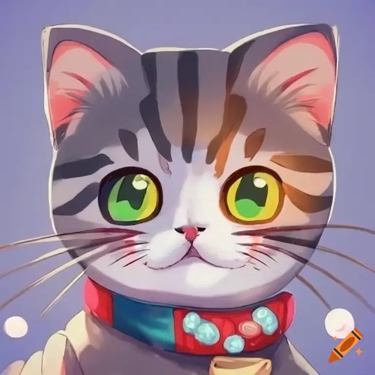 Kucing Anime yang Aktif dan Menyenangkan Gambar anime kucing lucu sedang bermain dengan ekspresi gembira.