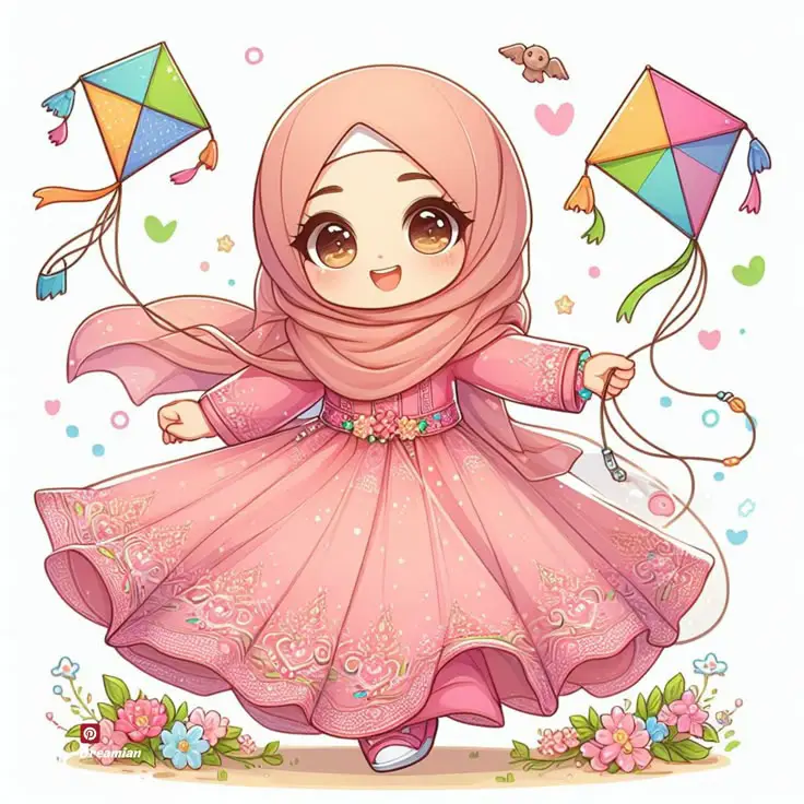 Contoh desain karakter anime berhijab dengan gaya yang trendi Desain karakter anime berhijab yang stylish
