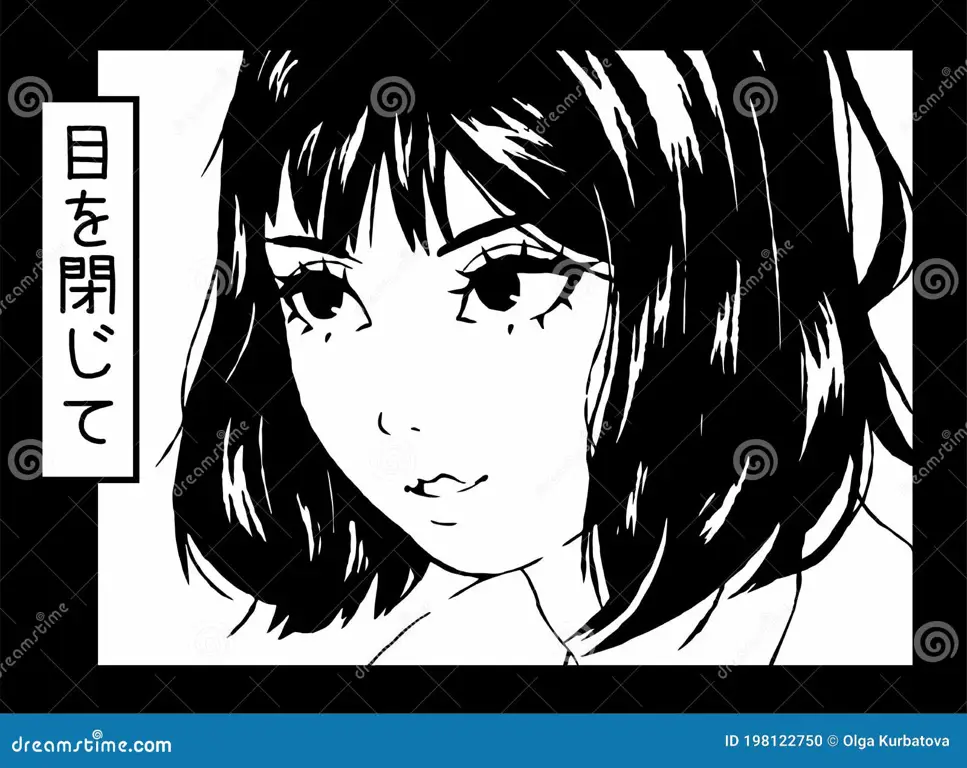 Detail Ekspresi dalam Monokrom Potret gambar anime perempuan hitam putih dari dekat