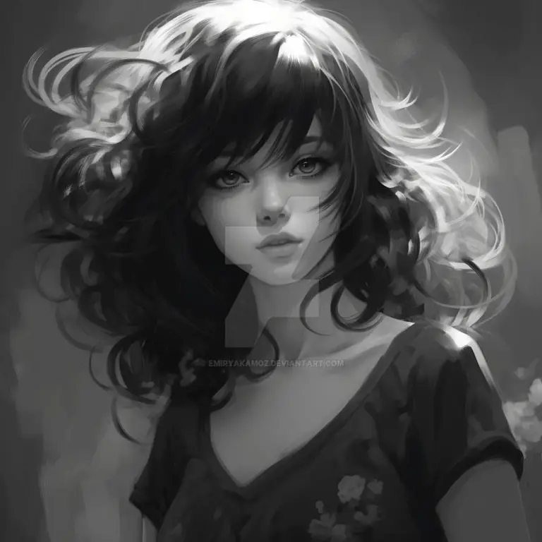 Keindahan Detail dalam Monokrom Gambar anime perempuan hitam putih dengan detail yang rumit