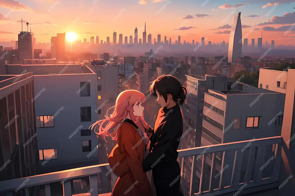 Gambar pasangan anime dalam adegan romantis